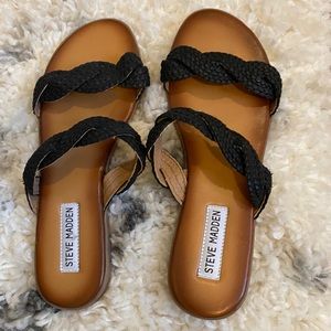 New Steve Madden Black Braided Strappy Sandals